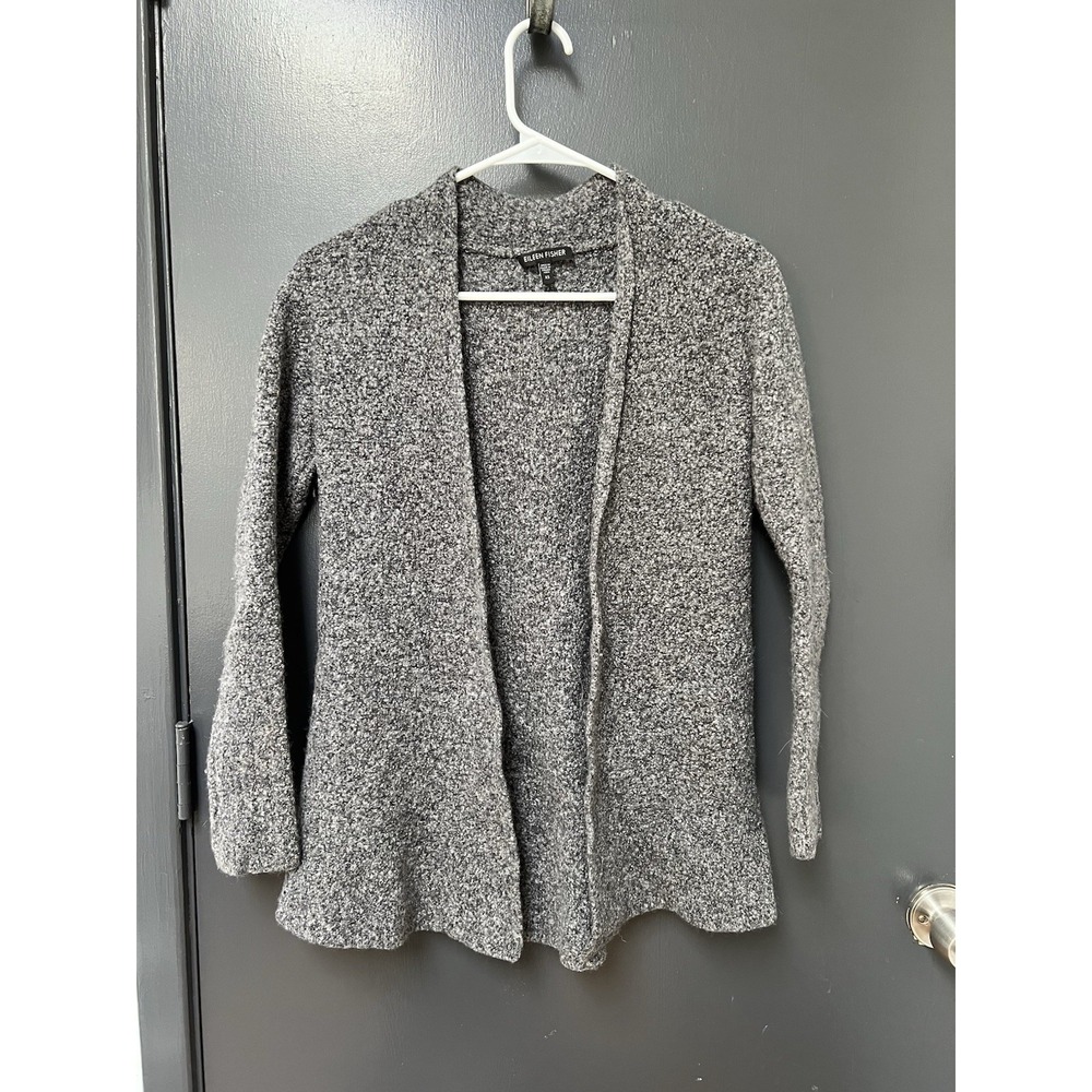 Eileen Fisher Cashmere Wool Blend Gray Sweater Cardigan Size XS Soft Womens